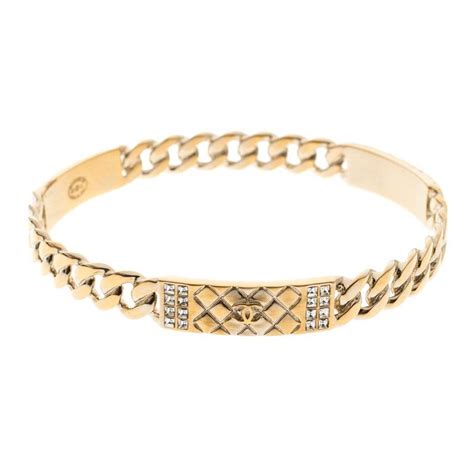 CHANEL Crystal CC Link Chain Bracelet Gold 